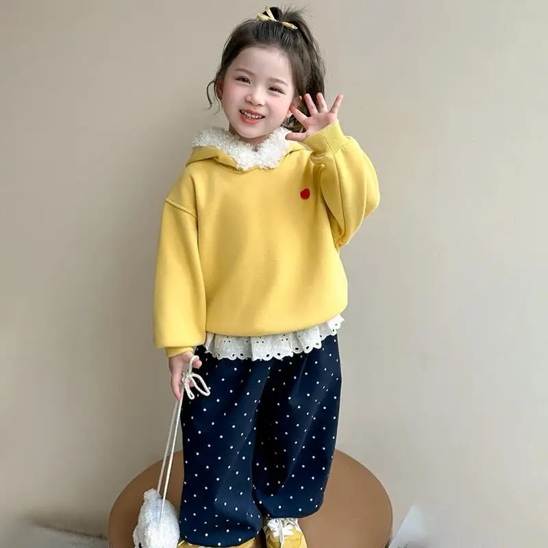 

Girl Thicken Hoodie Pants Two-Piece Set Autumn Winter Hoodie Sportswear Child Student Versatile Kawaii Fashion Casual Clothing
