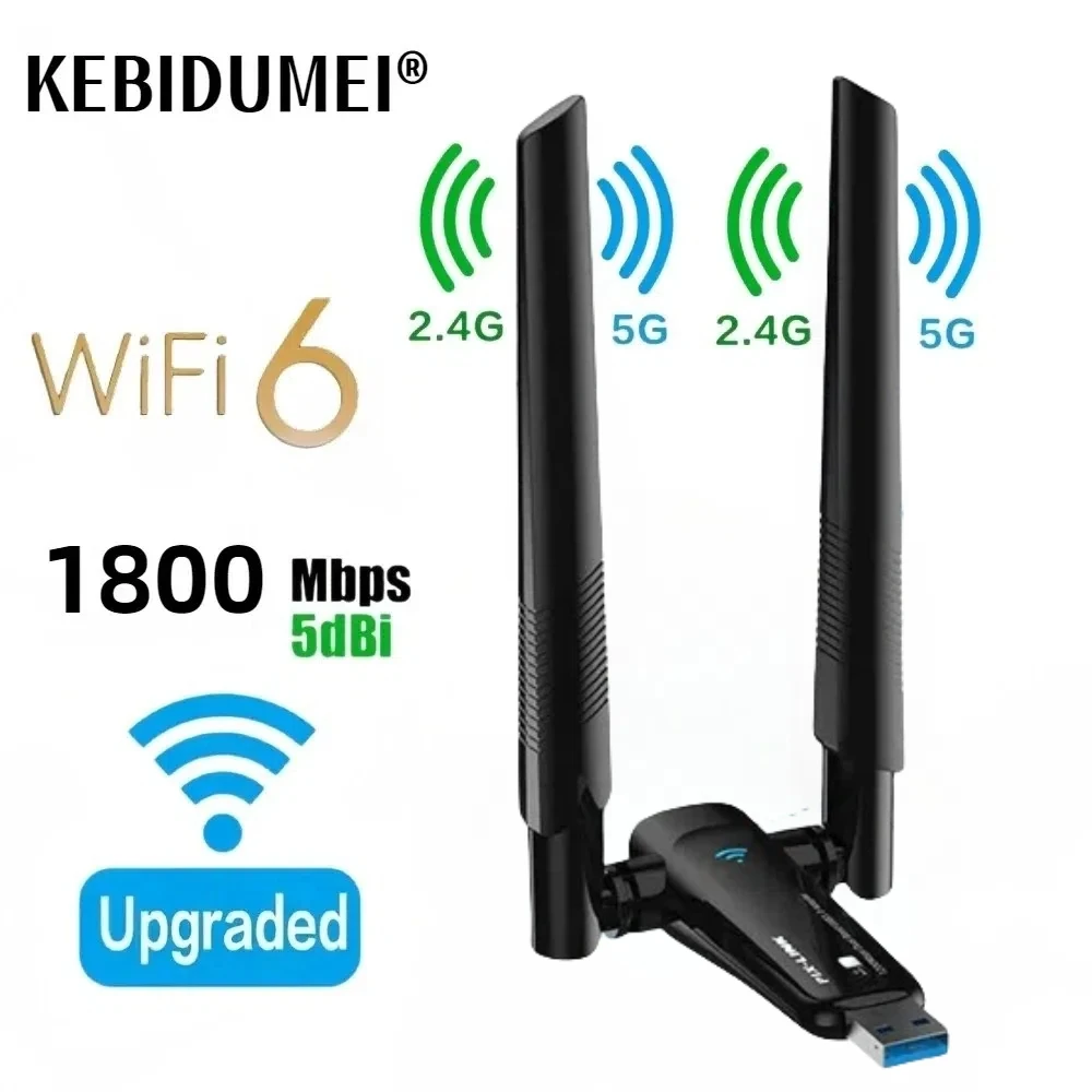 1800Mbps WiFi 6 USB Adapter 5G/2.4GHz USB3.0 Wi-fi Dongle Wireless 802.11ax Network Card High Gain Antenna For Windows 10 11