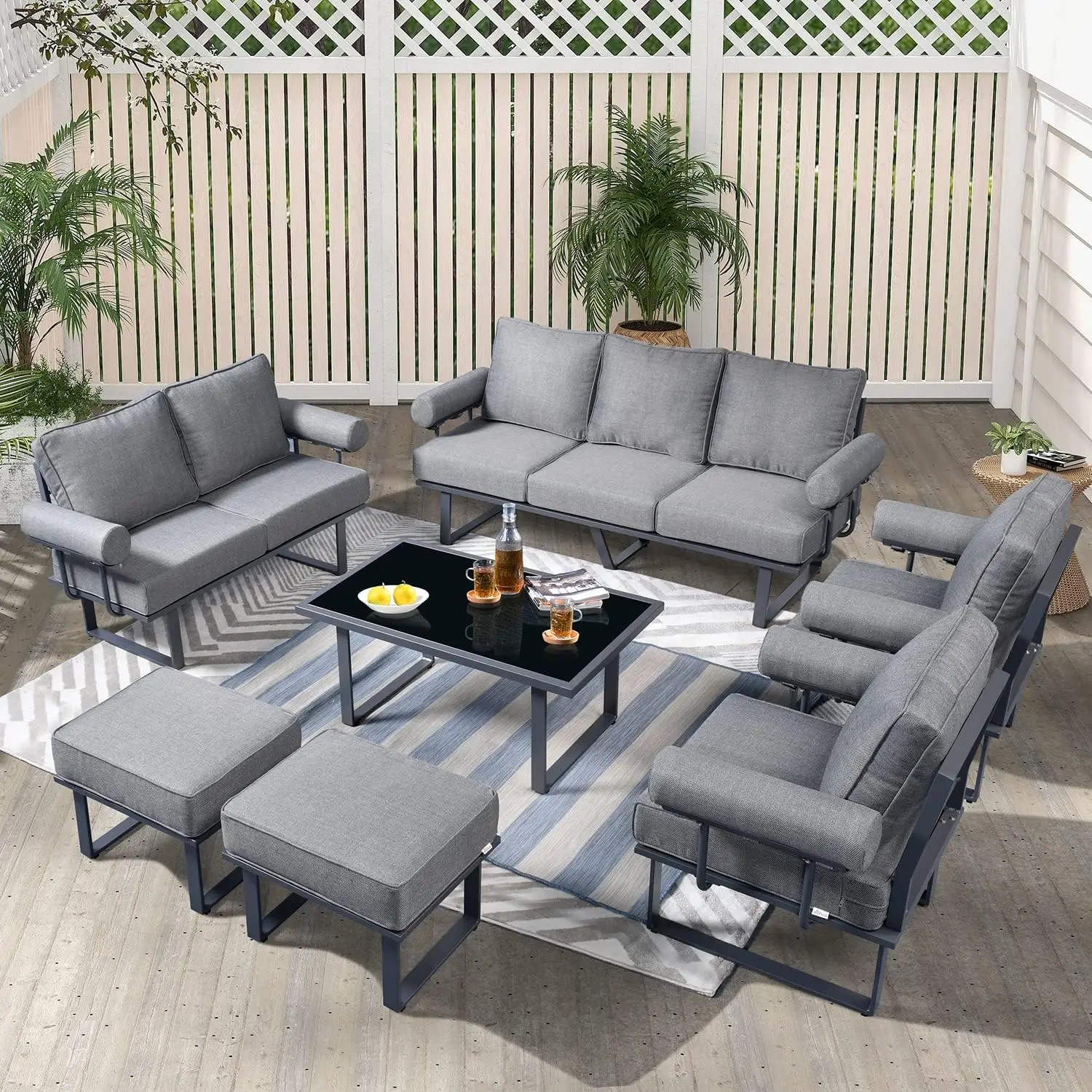 

Aluminum Outdoor Patio Furniture Set,Outside Modern Couch,Weather Resistant Sofa Seating with Table Ottoman Cushion for Backyard