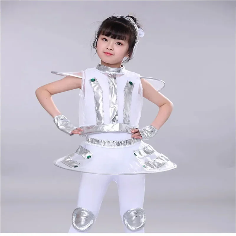 Kid party cosplay robot kostuum astronaut prestaties ruimte podium danskleding kinderkleding jumpsuit rok kleding jongen meisje