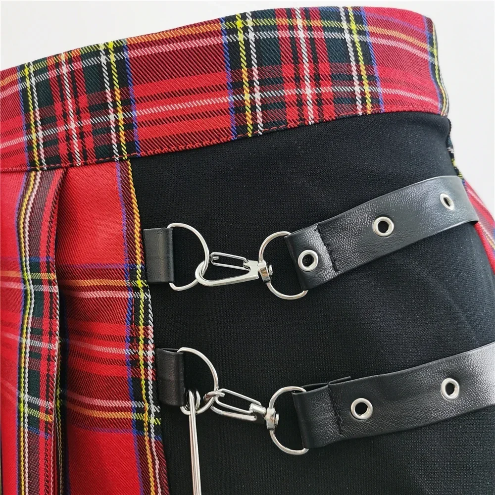 ゴシックスタイル不規則なスカート女性チェック柄非対称ハイウエストプリーツミニ女性パンクゴス夏服 1005008048504008