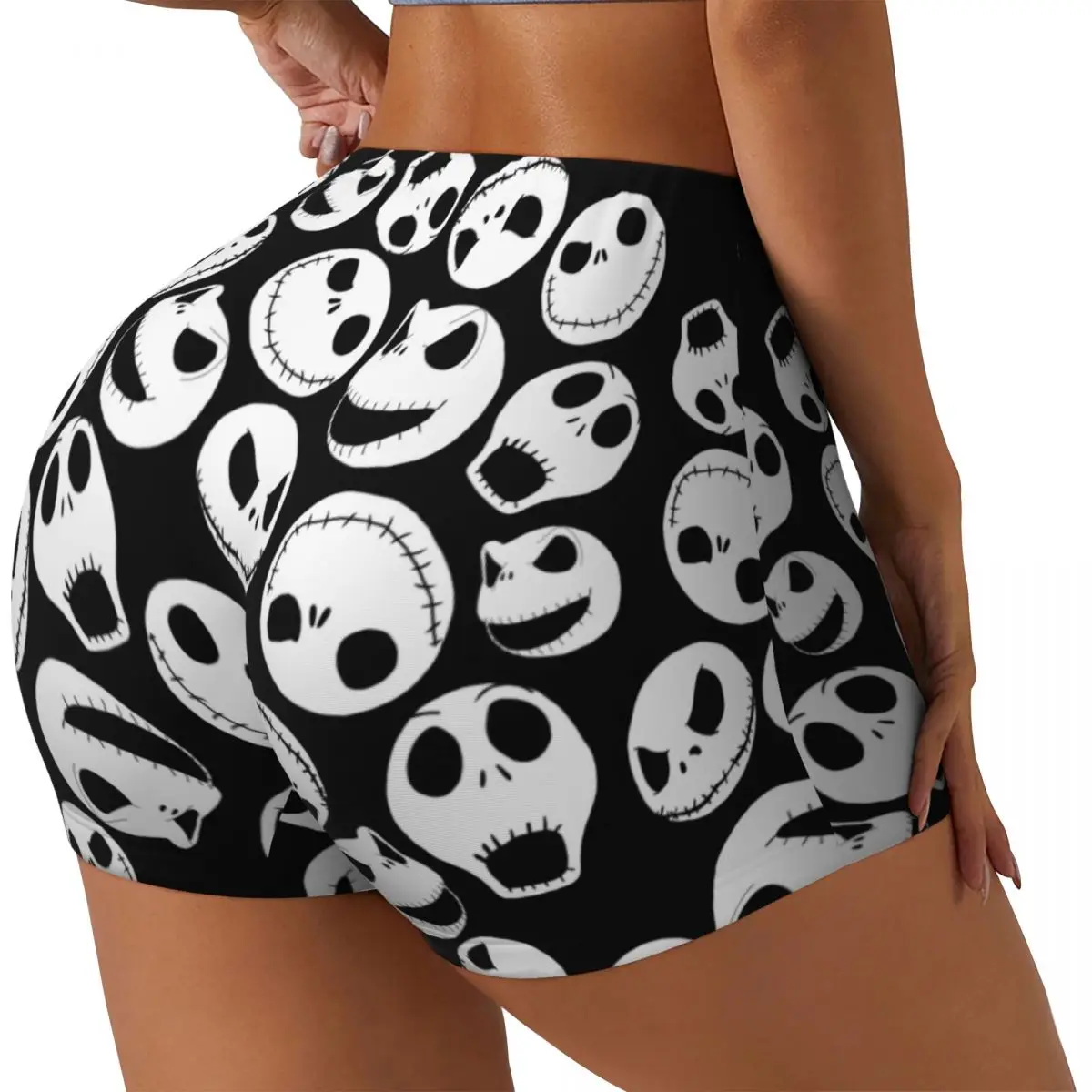 Custom Jack Skellington Pattern Workout Biker Running Shorts Women's The Nightmare Before Christmas Gym Yoga Shorts