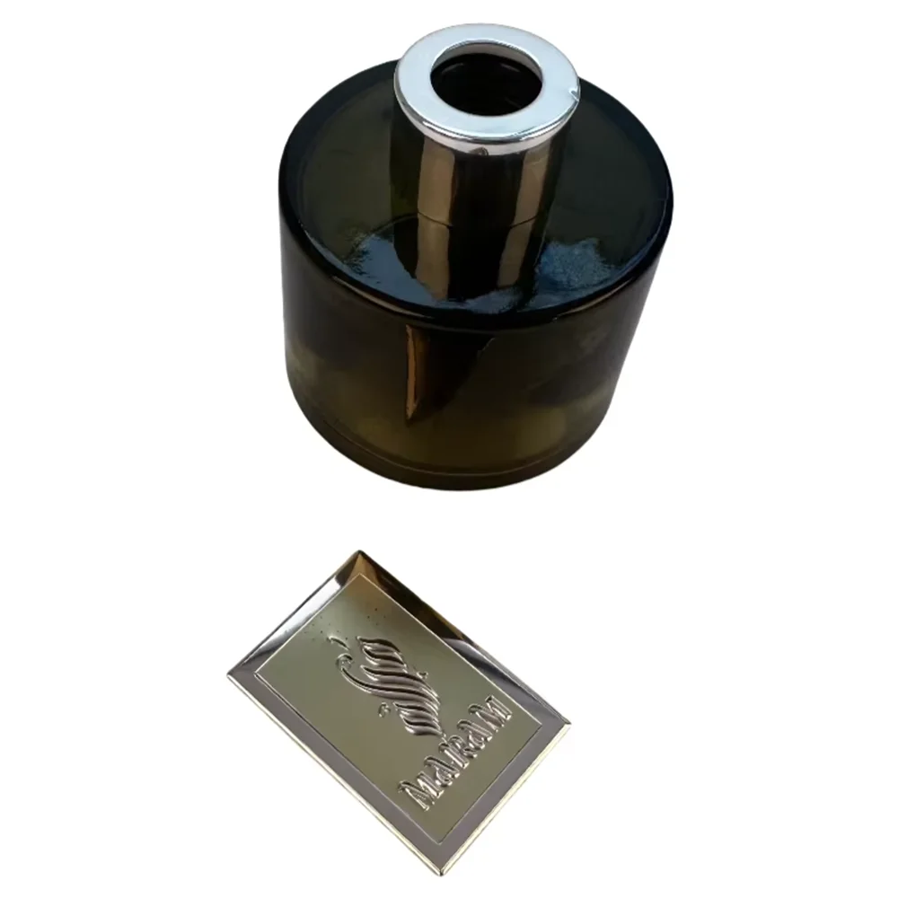 Custom Metal Logo Plate Sticker | Embossed Perfume Bottle Label | Luxury Brand Name Tag Design