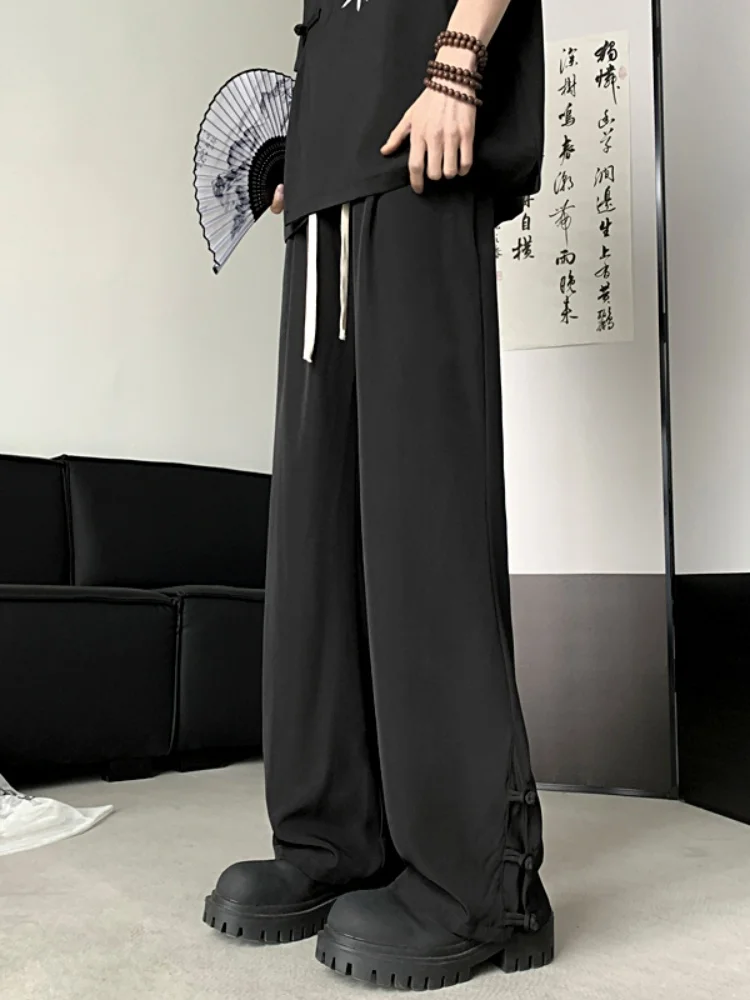 

New Chinese Sle Summer Thin Ice Silk Wide Leg Pants Men's Casual Straight Leg Trousers Cool Feeling Loose Fit Faionable