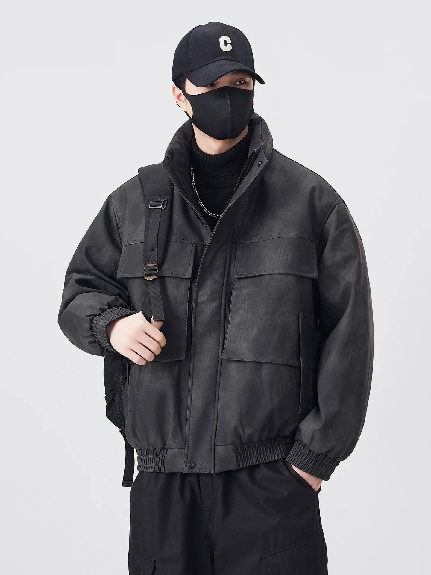 

Men's White Du down Jaet Winter Casual Loose ort Biker Sle Outerwear Warm Thiened Long Sve Zipper Closure Coat