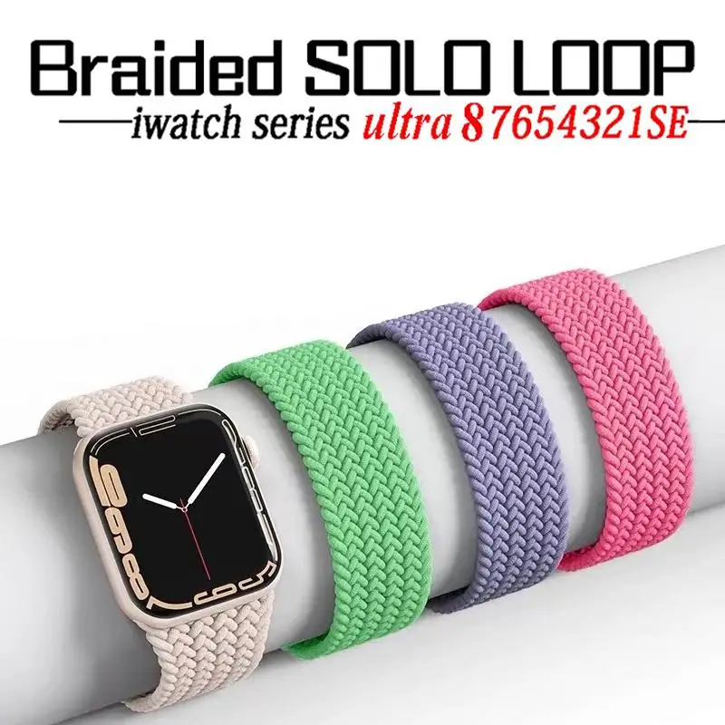 Braided Solo Loop For Apple Watch straps 42mm 44mm 45mm 46mm 40mm 41mm 38mm bracelet iwatch serie 9 10 8 7 6 SE 5 4 Ultra 2 49mm