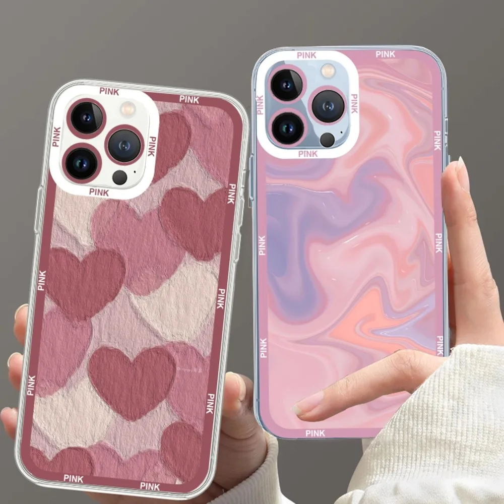 Minimalist Pink Aesthetic Phone Case For iPhone 11 12 Mini 13 14 Pro Max Transparent Shell