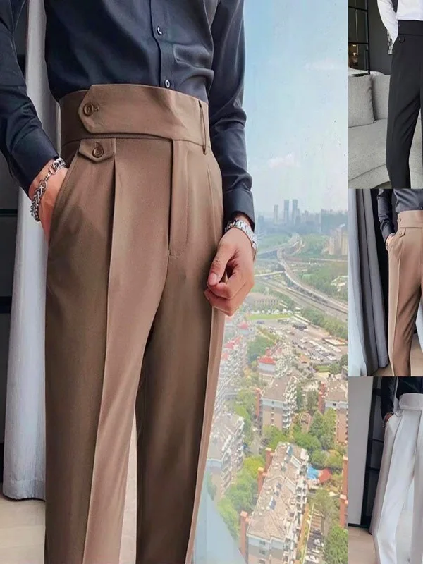 

High Waist Naples Trousers Men's Slim Fit Busin Pure Color Neapolitan West Pants Long Pants Other Material Youth Trend Wor...