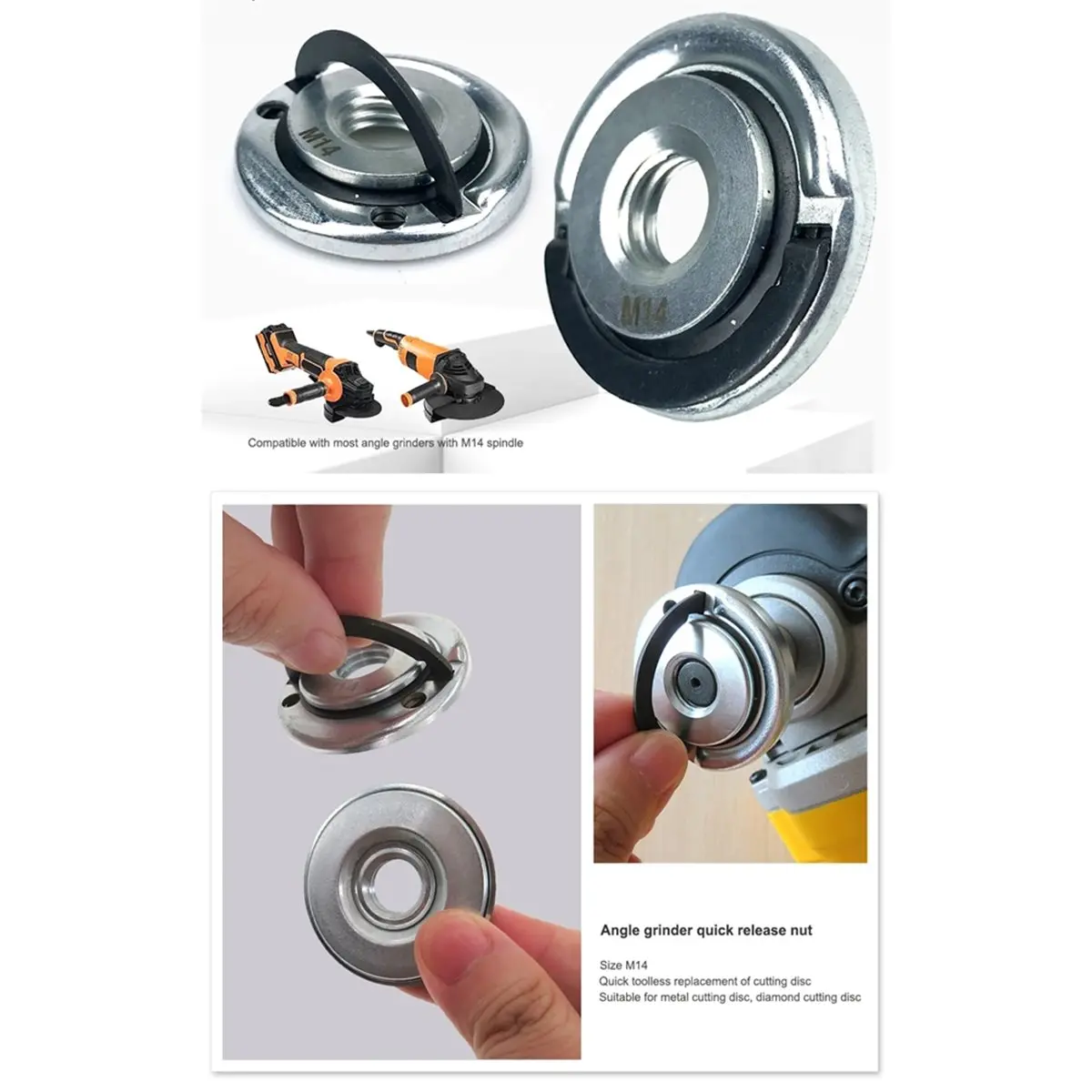 

Комплект внутренних и внешних фланцевых гаек ABAB M14/10 с быстросъемной стопорной гайкой для угловых шлифовальных машин Bosch, Metabo, Makita, Dewalt M14