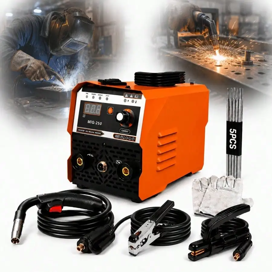 Welder, 110V Gasless Flux Core/Lift TIG/Stick Welder 3-In-1 Portable Welding Machine, IGBT Inverter Wire Feed Welder With LED Display And Synergic Control, Ideal Complete Tool Set For Beginners