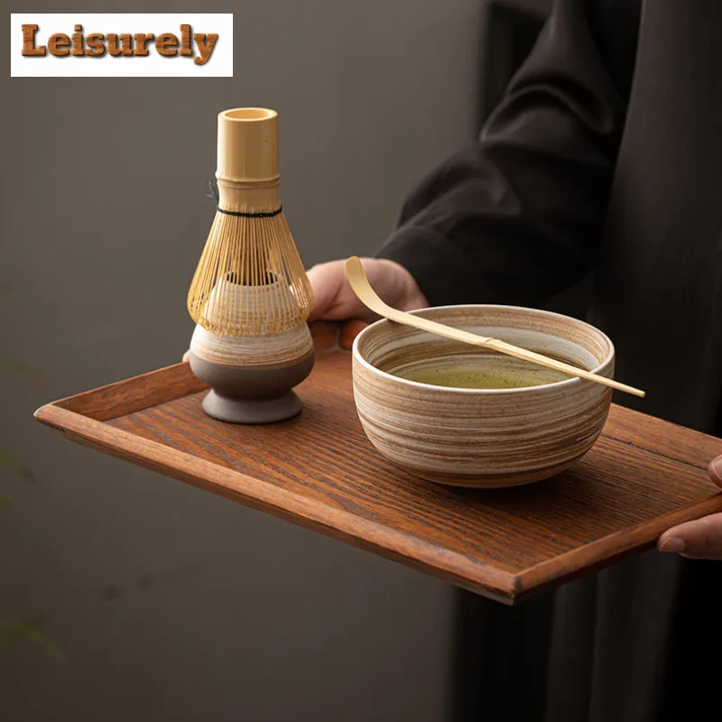 

4PC Japanese Matcha Set Portable Ceramic Tea Kit Cute Cat Handmade Matcha Bowl Bamboo Whisks Brush Spoon Kitchen Gadget Gift Set