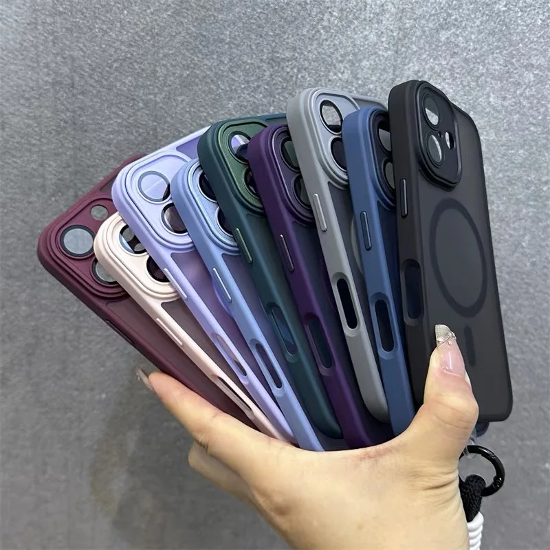 

Magnetic Phone Case with Lanyard Matte Finish Acrylic Material Shockproof Protection for Phone 11 to 17 Pro Max Models