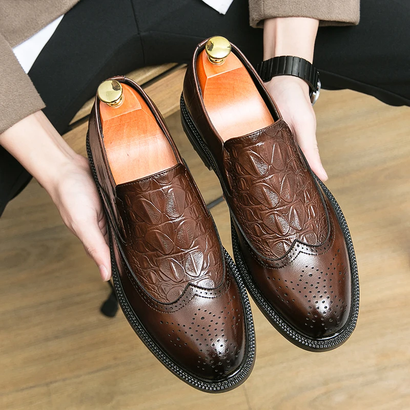

Business Dress Loafers For Men Crocodile Embossed Lace-up Front Dress Shoes