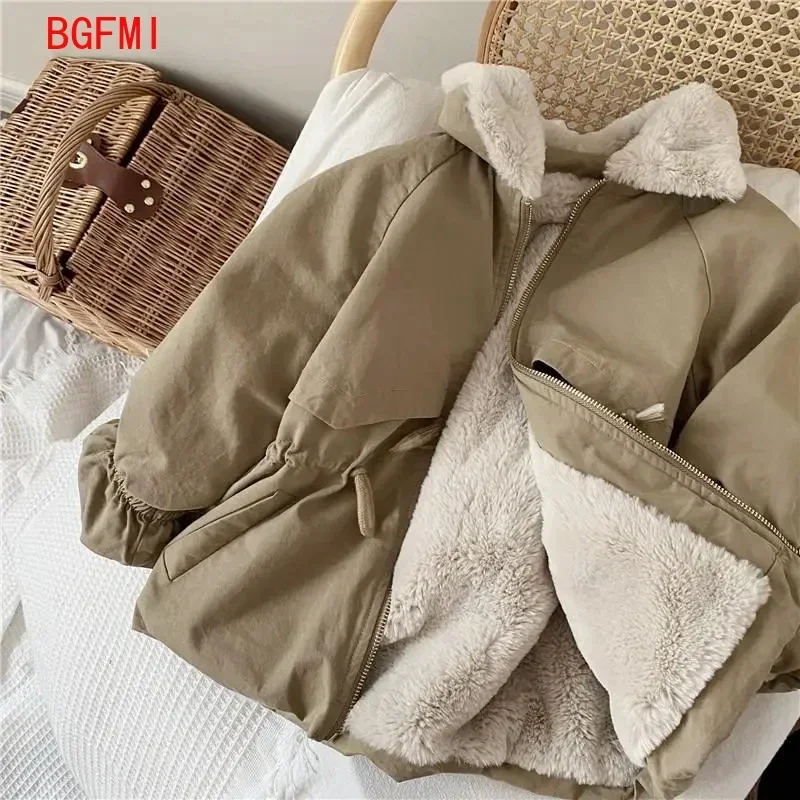 Bebê meninos cáqui mistura de lã de cordeiro parkas casaco outono inverno casacos de pele para meninas bonito jaqueta quente crianças snowsuit moda