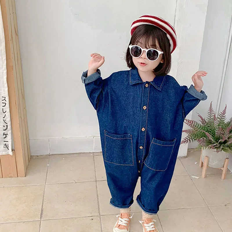 Spring Kids Overalls Denim Girls Clothes Boys Jumpsuits Loose Style Girls Playsuit One Piece