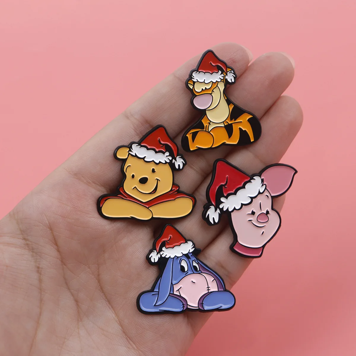 Disney Cartoon Christmas Creative Pooh Bear Enamel Pins Piglet Tigger Eeyore Brooches Metal Lapel Badges Accessories Gifts