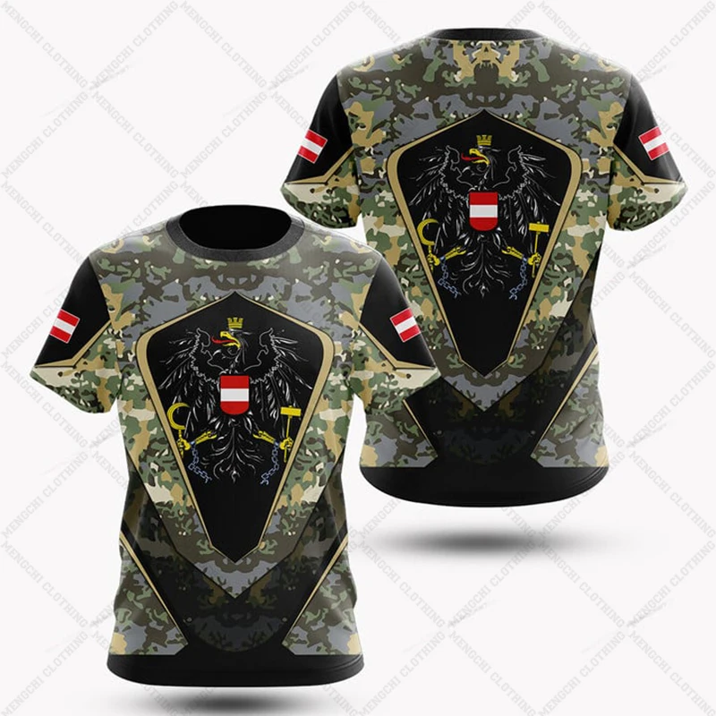 Austria Emblem Camouflage Custom Unisex T-shirts Oversize Short Sleeve Tops Summer Sportswear Casual Tees For Men Women And Kids