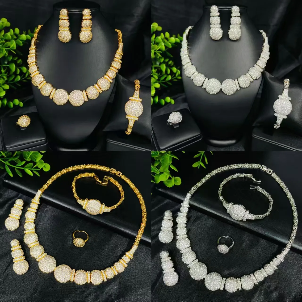 Pt950 Dubai 9999 24K Real Gold Luxury Full Diamond Banquet Dress Meeting Accessories Set Chain Micro-set Moissanite