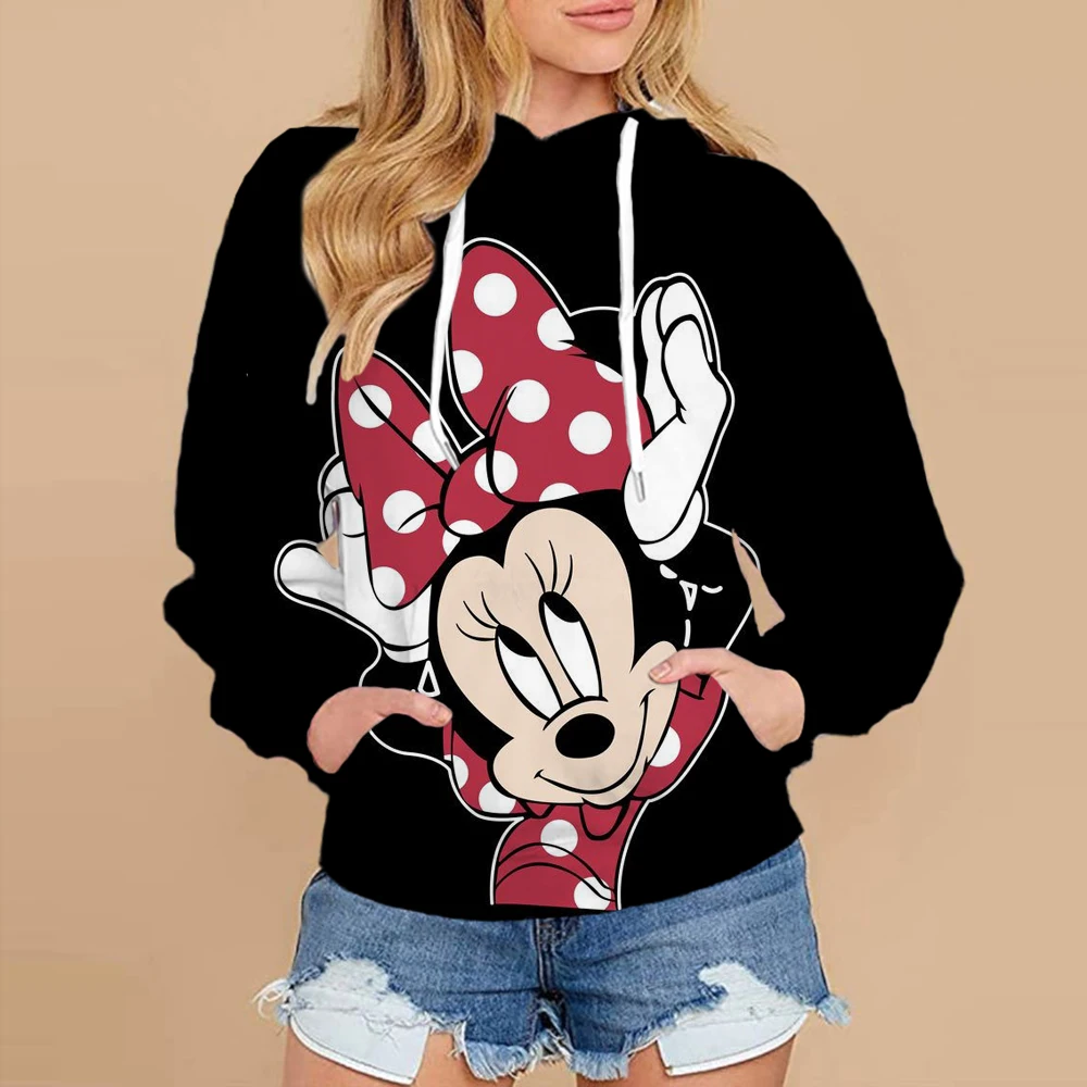 Autumn Mickey Mouse Print Hoodies Women Streetwear Polyester Long Sleeve Female Sweatshirt Loose Ladies Clothes