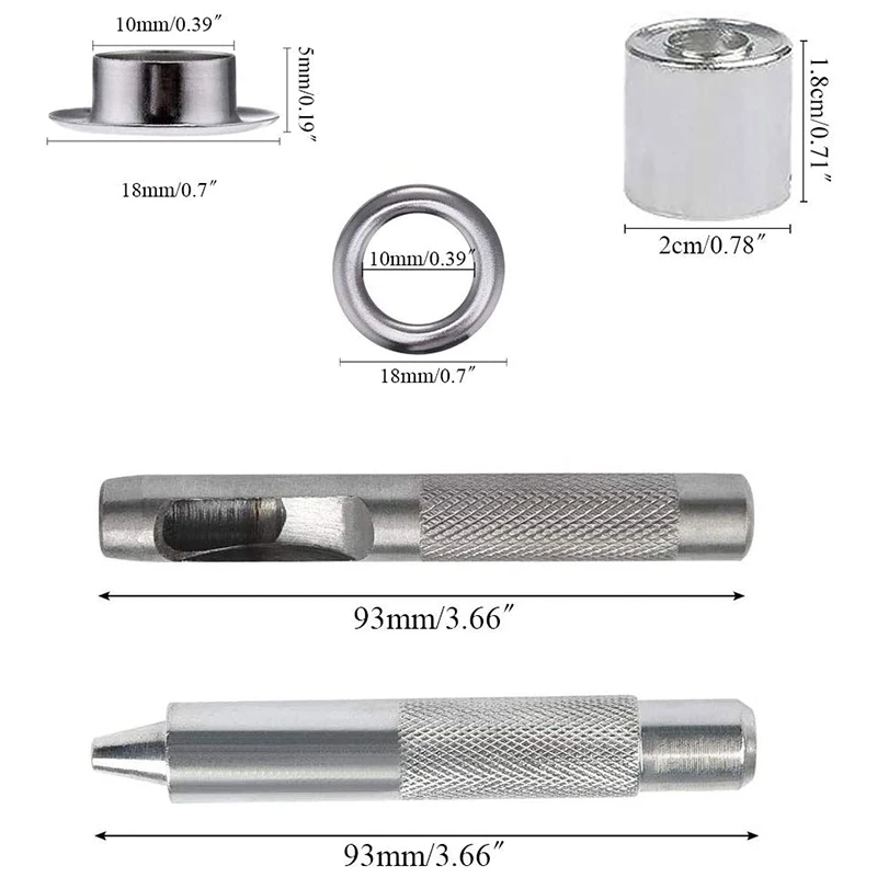 100 juegos de herramientas para ojales de 10Mm, Kit de ojales y herramienta de instalación, Kit de reparación de lona para zapatos, ropa, artesanías de cuero