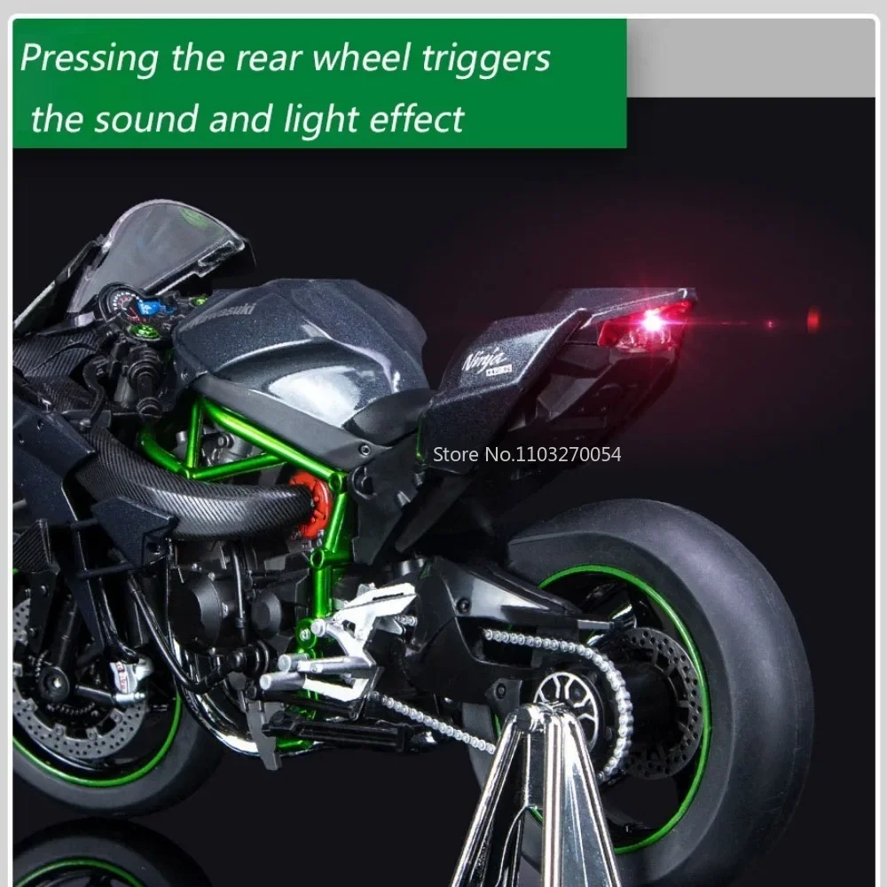 1/9 Kawasaki H2R Motorcycle Model Car Toy Alloy Diecast with Sound Light Vehicles Collection Decoration For Boys Birthday Gift