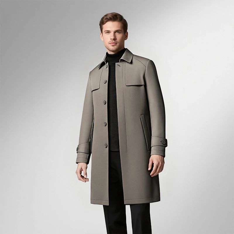 

High Brand Men Windbreaker 2025 Autumn Winter Simple Trendy Long Jacket Male Office Business Single Breasted Long Winde Coat