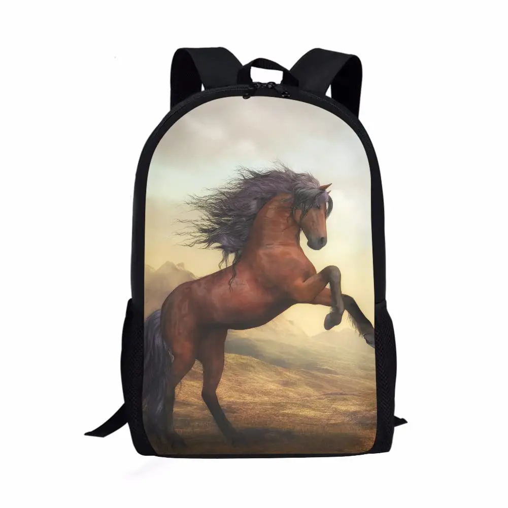 Two Horses 3D Print Mochila Escolar para Adolescentes Meninos e Meninas, Bonito Bookbags para Crianças, Saco de Estudante, Animal Bookbags, 16"