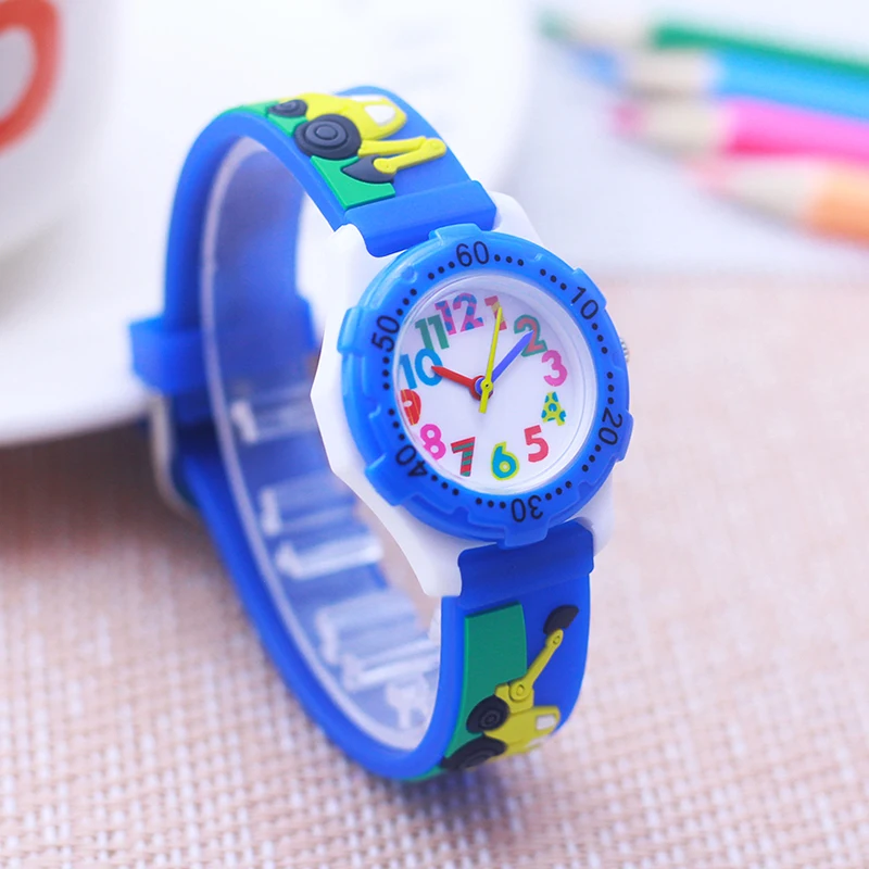 2024 new fashion childern boys girls cool 3Dcartoon excavator silicone watches More than 3 years old kids birthday gifts watches