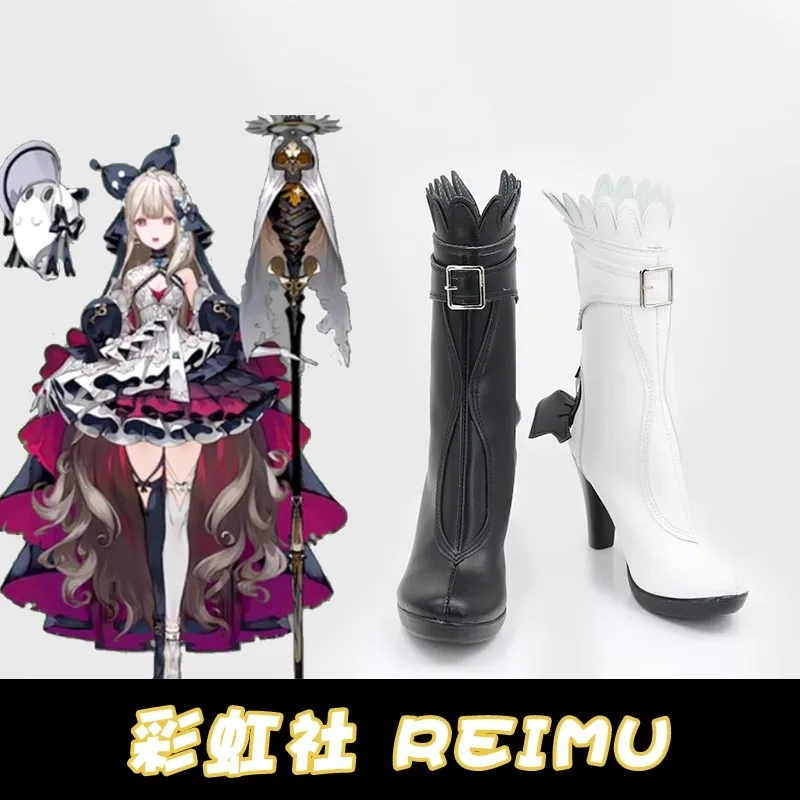 

Virtual YouTuber vtuber Reimu Endou Cosplay Costume Shoes Handmade Faux Leather Black White Boots
