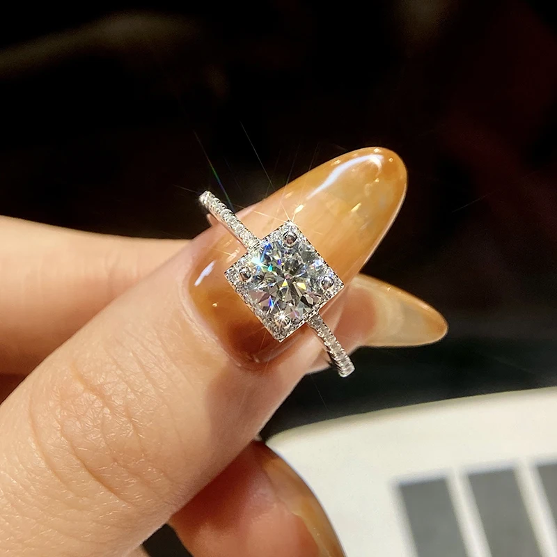 

Роскошные бриллиантовые Квадратные Кольца GRA для женщин, оригинальные ювелирные украшения из стерлингового серебра 925 пробы для Годовщины свадьбы