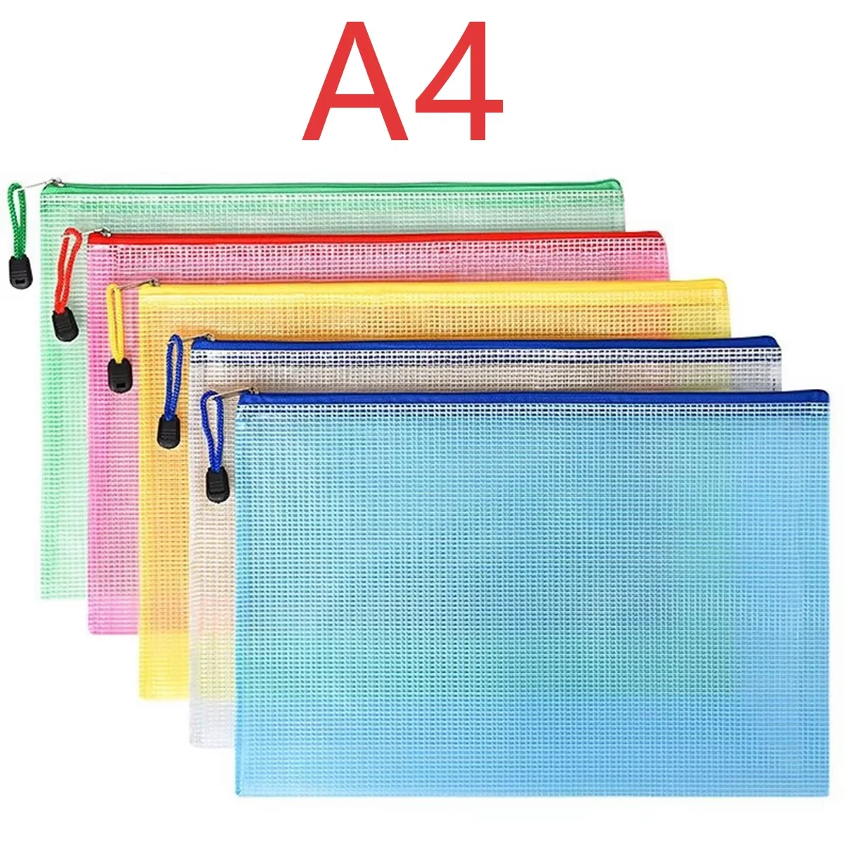 

10PCS Stationery Storage Folder File Mesh Zipper Pouch A4 Document Bag Zip File Folders School Office Supplies