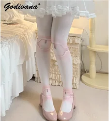 Lolita Socks Women's Summer and Autumn Velvet Printed Knee Socks Japanese Style Sweet Long Socks Cute Cotton Pantyhose Tights