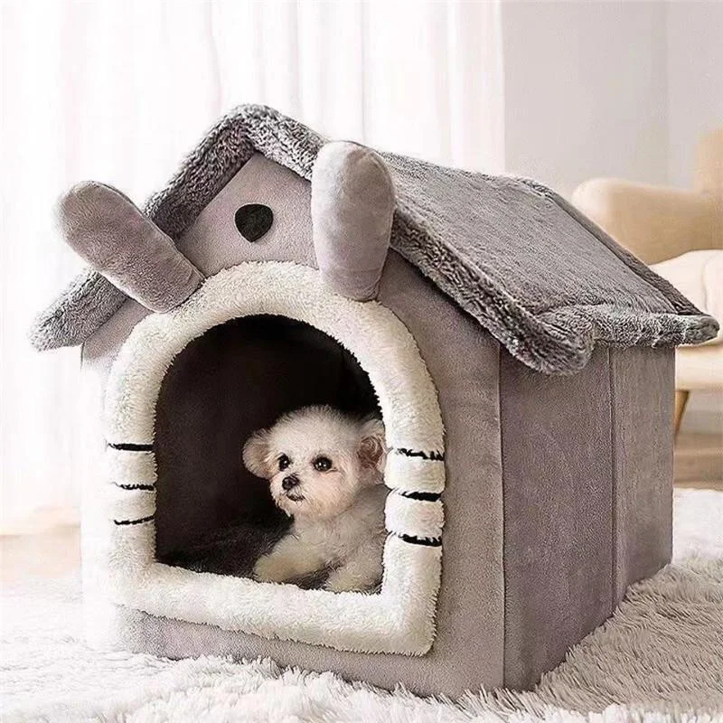 Cat Bed Super Soft Large Grey Cat Dog Igloo Pet Bed Warm Kennel Puppy Kitten