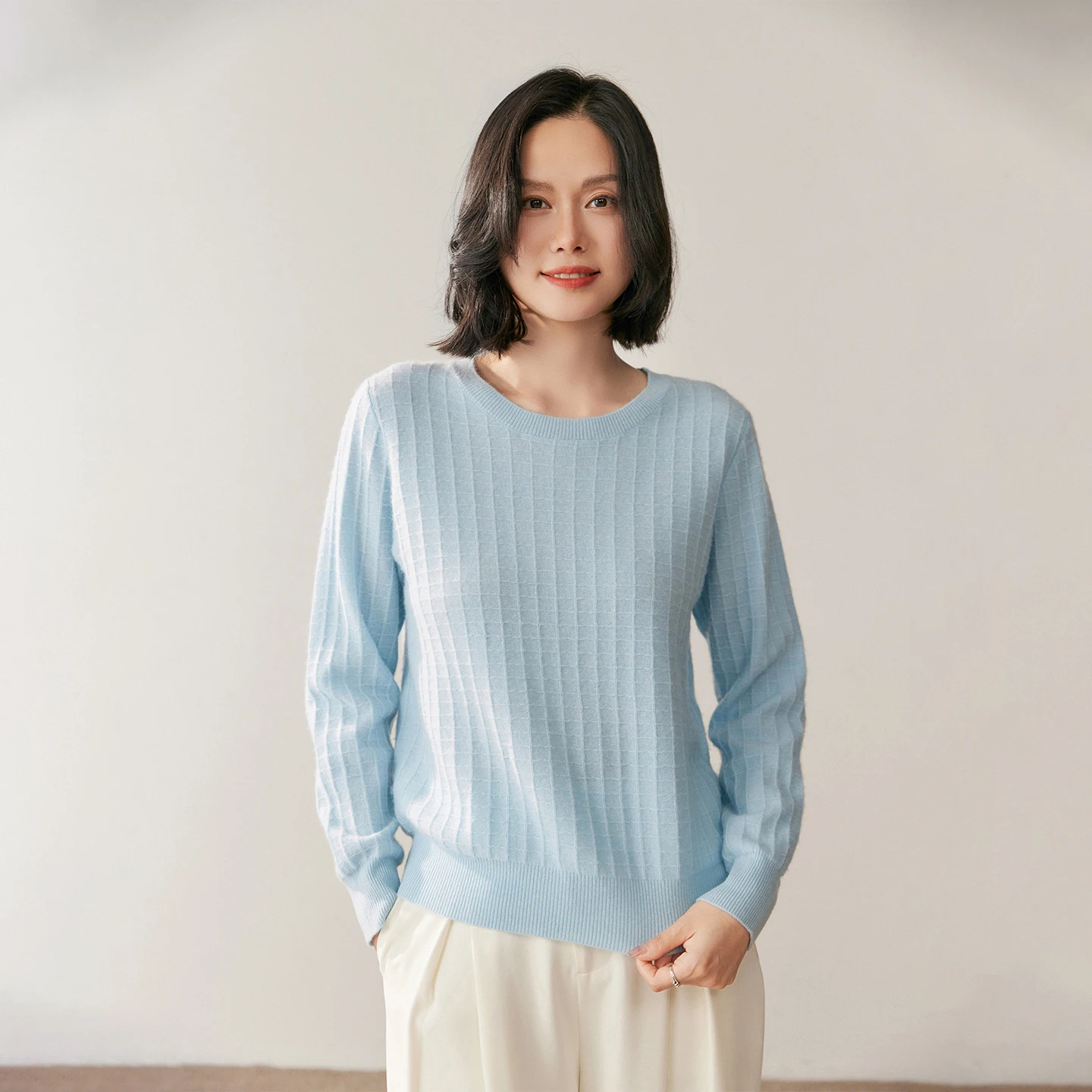 

2025 Women's 100%Pure Cashmere Knit Pullover Sweater Luxury Casual Check Cashmere Knitwear Autumn Winter Chic Female Clothes Top