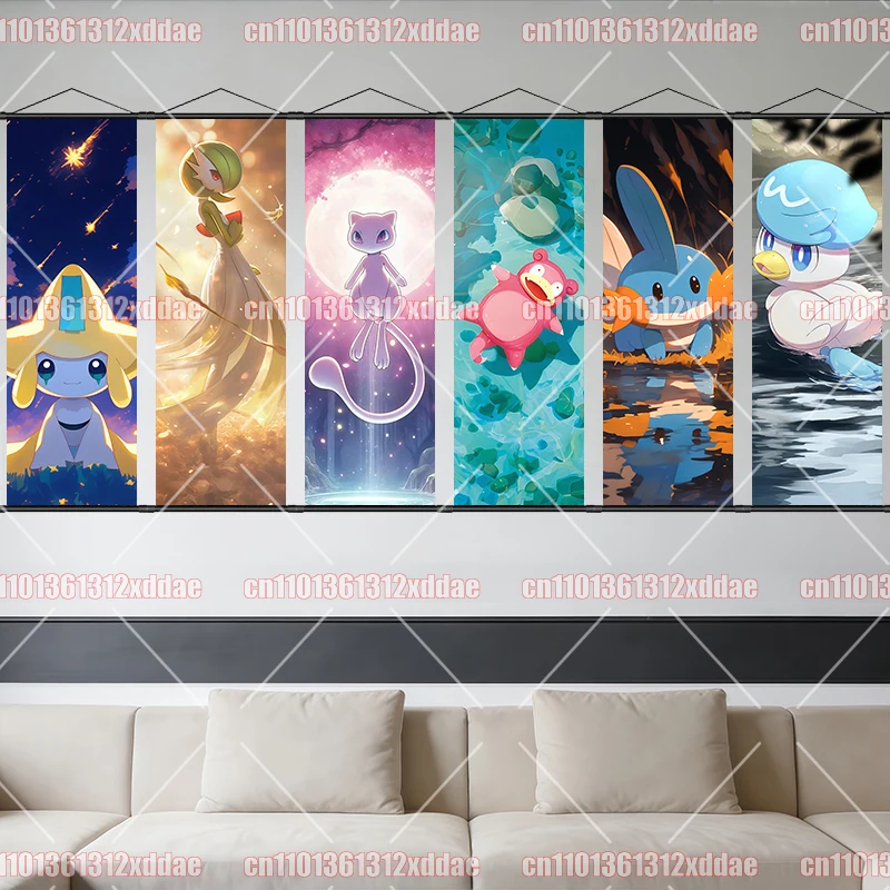

Pokemon Classic Anime Scroll HD Poster Eevee Slowpoke Jigglypuff Jirachi Gengar Mudkip Mew Gardevoir Children's Christmas Gift