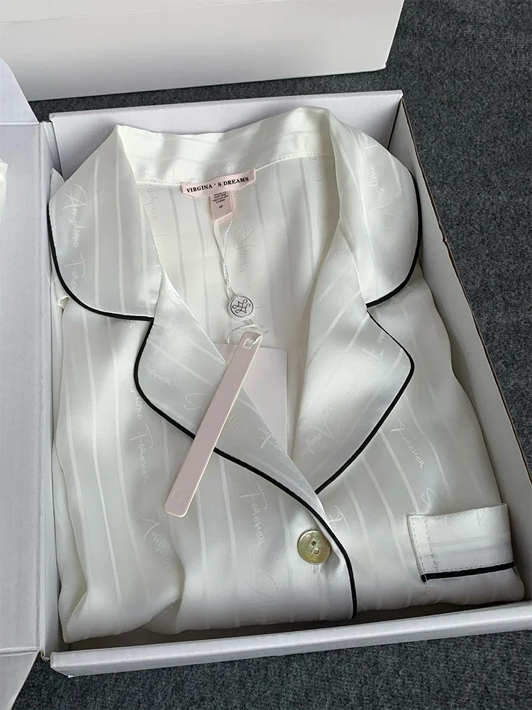 

New couple pajamas high-end long sleeved and short sleeved silk home suit set