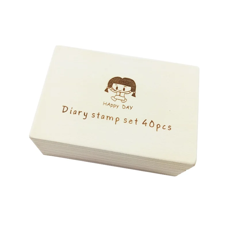 40 Pcs/set Lovely Diary Pattern Wooden Box Stamp Rubber Clear Stamps Cute DIY Writing Stamps For Scrapbooking Gift