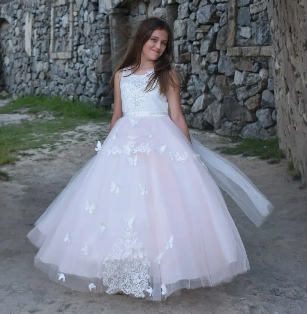 Vestido de menina de flor infantil, vestido de baile de chiffon com contas de renda, vestido de festa de formatura de princesa, vestido de comunhão de Halloween