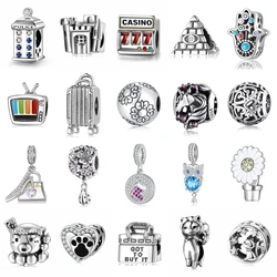 JIUHAO 100% 925 Sterling Silver Building Series Castle Tower Police Station Charms for Original Bracelet Making Fine Jewerly