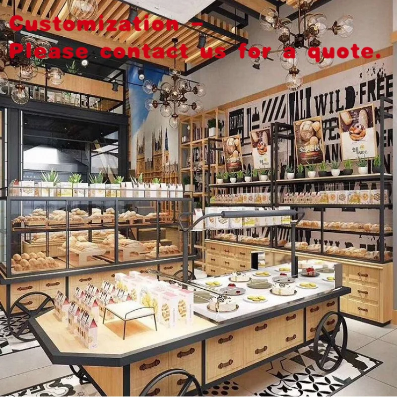

custom.Custom Bakery Display Cabinet Bread Display Cart Shape Stand Cake showcase Whole Shop Furniture Design and Manufacture