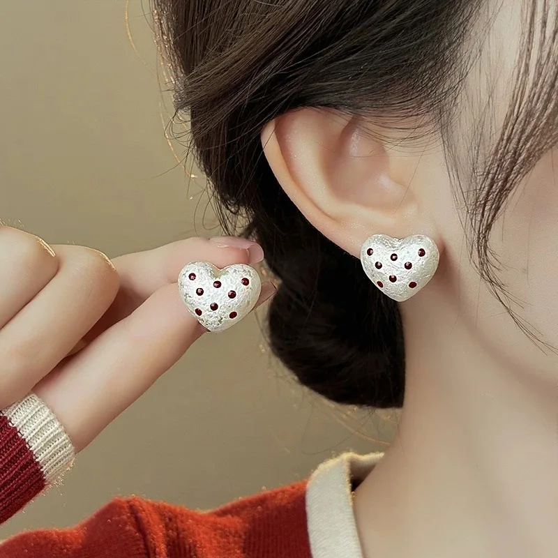 Foxanry Love Heart Stud Earrings For Women Girls Minimalist Classic Sweet Elegant Cute Prevent Allergy Anniversary Jewelry Gifts