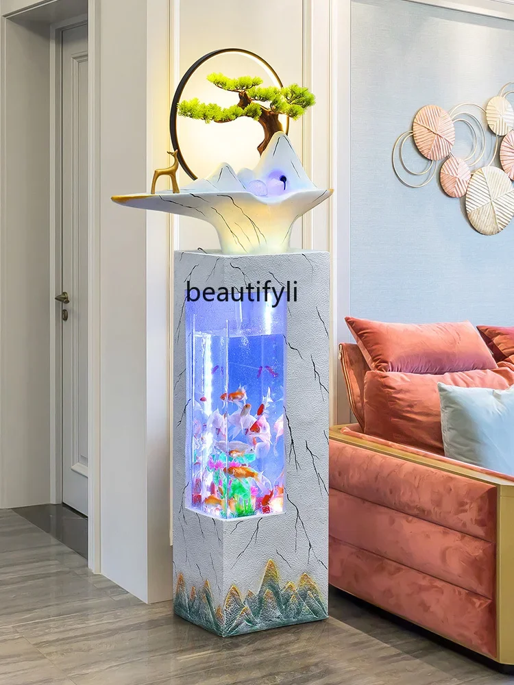 xx1Modern Light Luxury Fish Tank Flowing Water Ornaments Living Room Large Floor TV Cabinet next to Entrance Decoration Watersca