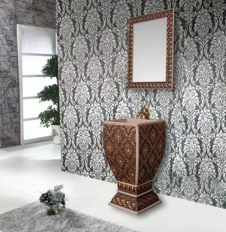 

Hot sales Luxury hotel vertical wash basin marble bathroom washbasin with mirror