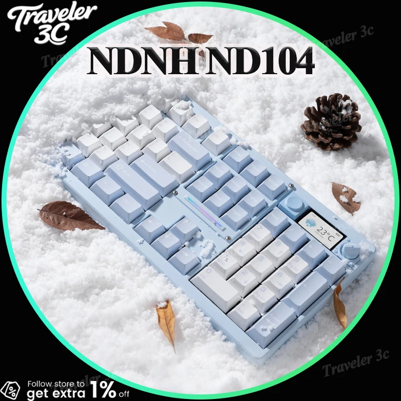 

NDNH ND104 Three Mode CNC Aluminum alloy Mechanical Keyboard Customized Wireless Bluetooth Hot Swap RGB PBT Keycaps Hifi Gift