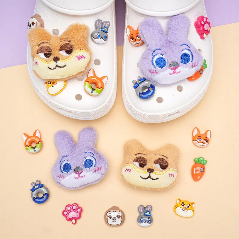 

2026 Judy Nick Doll Shoe Charms Zootopia Animal City Shoe Clips Decorations Fluffy Plush Boys Girls DIY Gifts for Hole Sandals