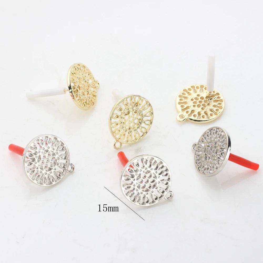 6 sztuk/partia stopu cynku moda okrągłe kwiaty baza kolczyki wisiorek złącze 17mm dla DIY moda kolczyki biżuteria akcesoria — zdjęcie 7