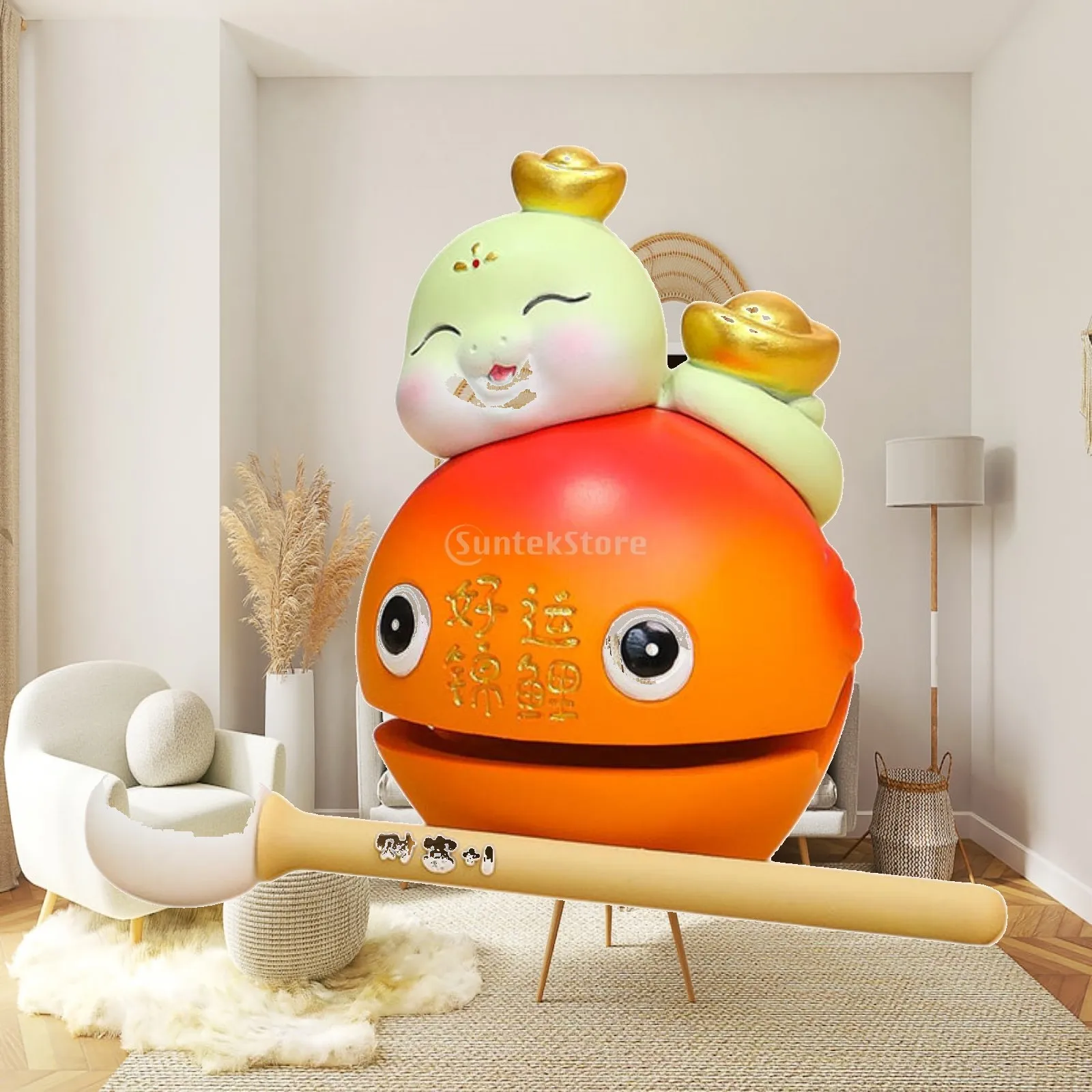 Wooden Fish Statue Traditional Gift Artwork Crafts Decoration Chinese Ornament for Office Living Room Desktop Indoor Bookshelf