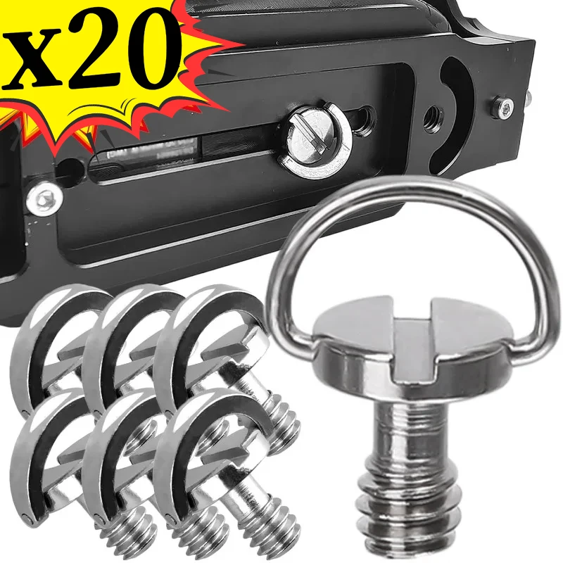 Aço inoxidável Camera Screw, Quick Release Plate, 1/4 "Folding D-Ring Adapter, Monopod Tripé Cabeça para DSLR