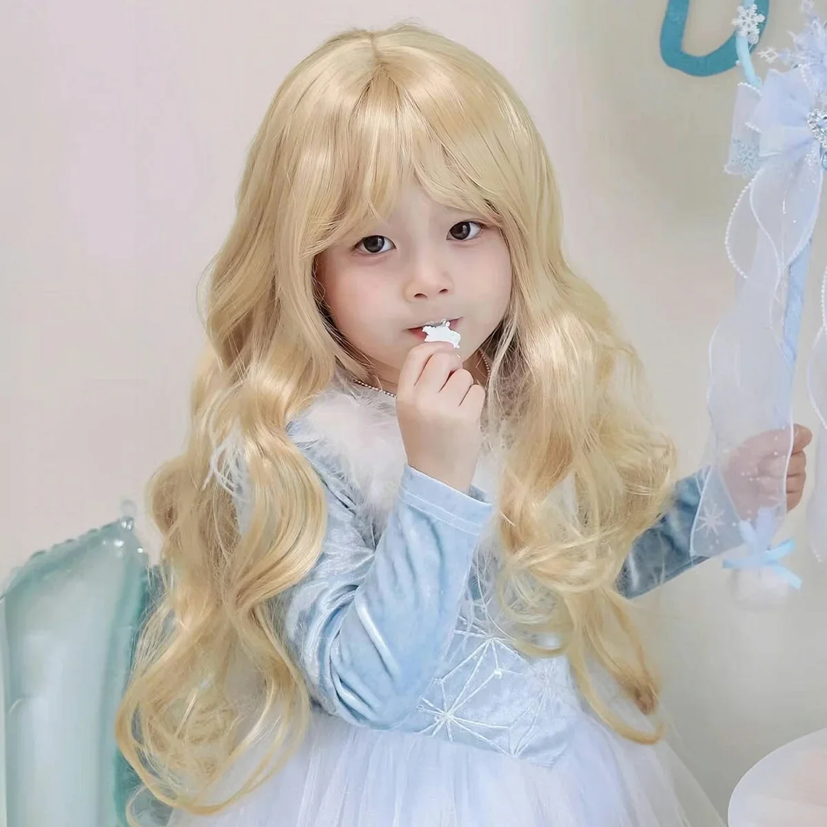 Kids Blonde Wigs Children Long Hair Accessories Baby Golden Headgear Little Girl Party Cosplay Headdress Student Tiara Coronet