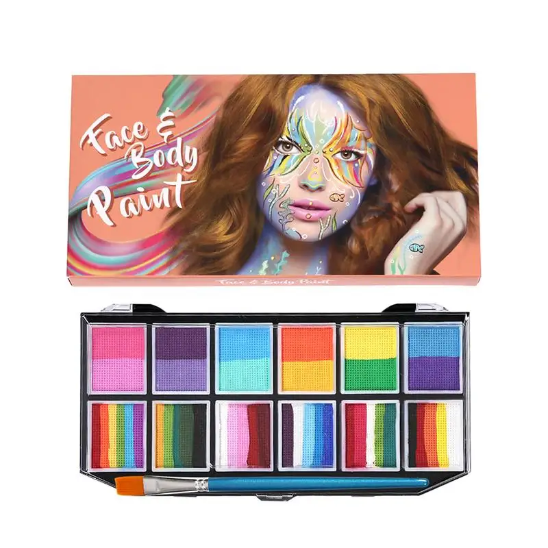 

12colors Water Activated Face Painting Kit For Kids Professional Face Paint With Stencil Non Toxic Facepaint Kit With Brushes